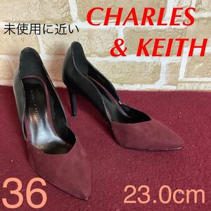 【売り切り!送料無料!】A-204 CHARLES & KEITH!パンプス!36 23.0cm!ワインレッド!ブラック!ピンヒール!おしゃれ!スエード!未使用に近い!