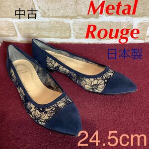 [ распродажа! бесплатная доставка!]A-253 Metal Rouge!.... обувь!24.5cm! темно-синий! прозрачный! цветочный принт! модный! симпатичный! свадьба! б/у!