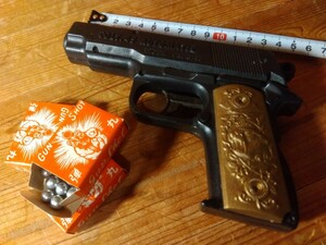 昭和レトロな駄菓子屋玩具、銀玉鉄砲/コルト45、銀玉(弾丸)3箱付、新品未使用長期保管の実働品/トイガンピストル、送料410円、♯朝来佐嚢♯