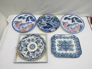 10Y039 【 昭和レトロ・中古品 】 大皿 [ 精峰窯 / 萬宝窯 / その他 ] まとめて 全５枚セット 現状渡し 売り切り