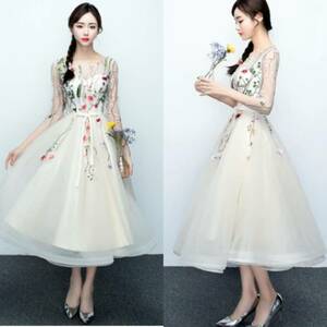  including carriage! flower embroidery * see-through auger nji- dress / wedding /2 next ./ party ( champagne M)