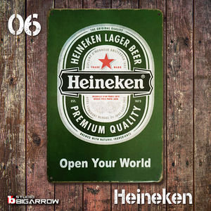 06 ブリキ看板 20×30㎝ Heineken ハイネケンビール ガレージ スチール アンティーク アメリカンインテリア 世田谷ベース