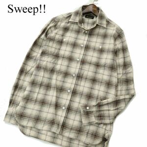 美品★ Sweep!! スウィープ 秋冬 長袖 ワーク チェック ネル シャツ Sz.2　メンズ　A3T11255_9#B