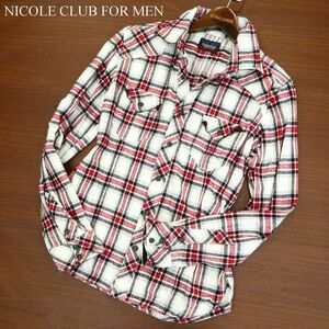 NICOLE CLUB FOR MEN ニコルクラブ フォーメン ウール混★ 襟袖ワイヤー 長袖 ウエスタン チェック シャツ Sz.46　メンズ　A3T11227_9#B