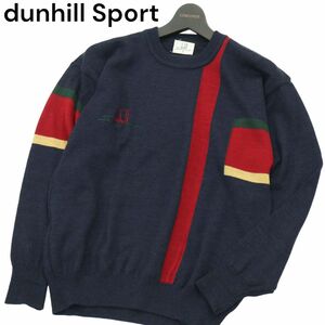 Dunhill Sport ダンヒル スポーツ 秋冬 ウール100％★ ロゴ刺繍 ニット セーター Sz.M　メンズ ネイビー ゴルフ　A3T11549_A#K