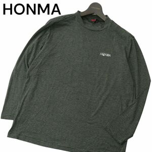 HONMA 本間ゴルフ 秋冬 ロゴ刺繍★ 長袖 モックネック ボーダー カットソー ロンTシャツ Sz.L　メンズ　A3T11599_A#E