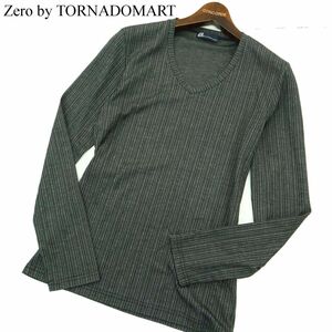 Zero by TORNADOMART トルネードマート 通年 長袖 リブ★ Vネック カットソー ロンTシャツ Sz.M　メンズ グレー 日本製　A3T11617_A#F