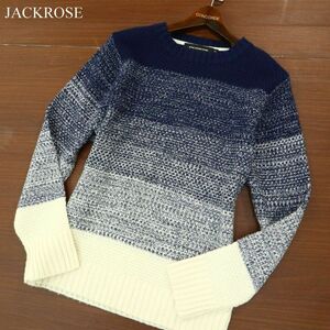 JACKROSE ジャックローズ 秋冬 ウール混★ グラデーション ボーダー クルーネック ニット セーター Sz.M　メンズ ネイビー　A3T11611_A#K