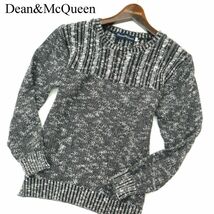 Dean&McQueen バッファローボブス リネン混 ケーブル編み 切替 メランジ コットン ニット セーター Sz.2　メンズ 黒 日本製　A3T11815_A#J_画像1