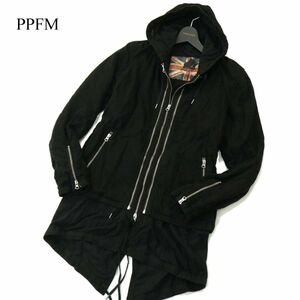 PPFM ペイトンプレイス 通年 2way★ 変形 トランスフォーム デザイン コットン モッズコート Sz.L　メンズ 黒　A3T11828_A#O