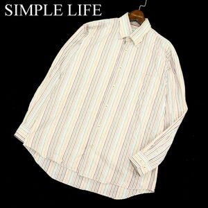 SIMPLE LIFE シンプルライフ レナウン 通年★ 長袖 ボタンダウン ストライプ シャツ Sz.LL　メンズ 大きいサイズ　A3T11849_A#C