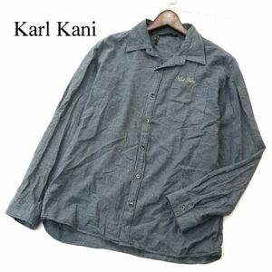 Karl Kani カールカナイ ロゴ刺繍★ 長袖 ネル シャツ Sz.XL　メンズ 大きいサイズ 日本製　A3T11917_A#C