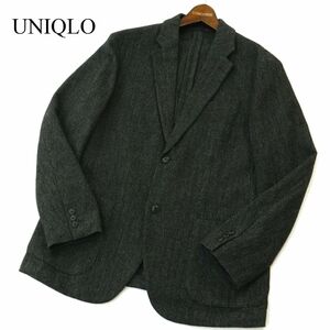 UNIQLO ユニクロ 秋冬 ウール ツイード★ ヘリンボーン アンコン テーラード ジャケット Sz.L　メンズ グレー　A3T11902_A#N