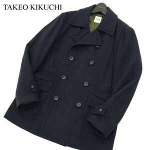 TAKEO KIKUCHI タケオキクチ 秋冬 メルトン ウール 中綿★ Pコート ジャケット Sz.4　メンズ ネイビー 大きいサイズ　A3T12092_A#N