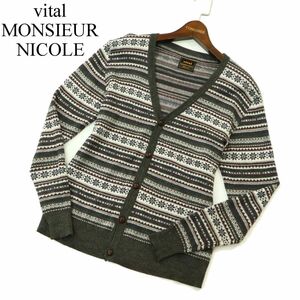 vital MONSIEUR NICOLE ムッシュ ニコル 秋冬 ウール混★ ノルディック柄 ニット カーディガン Sz.46　メンズ　A3T12132_A#K