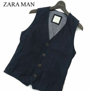 ZARA MAN ザラ マン 通年 ドット柄★ 切替 デニム ベスト ジレ Sz.M　メンズ　A3T12076_A#O