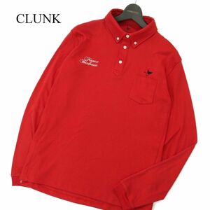 CLUNK クランク 通年 ロゴ刺繍★ 長袖 ストレッチ ボタンダウン ポロシャツ Sz.O　メンズ 大きいサイズ ゴルフ　A3T12238_A#C