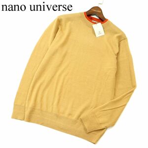 【新品 未使用】 nano universe ナノユニバース ウール混 衿配色 レイヤード風 クルーネック ニット セーター Sz.M　メンズ　A3T12161_A#K