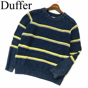 Duffer ダファー 通年 ウォッシュ加工★ インディゴ ボーダー コットン ニット セーター Sz.M　メンズ ネイビー　A3T12155_A#L