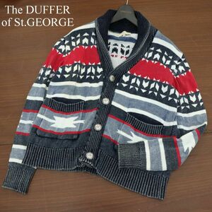 The DUFFER of St.GEORGE ダファー 通年 ネイティブ ボーダー ショールカラー コットン ニット カーディガン Sz.M　メンズ　A3T12274_A#O