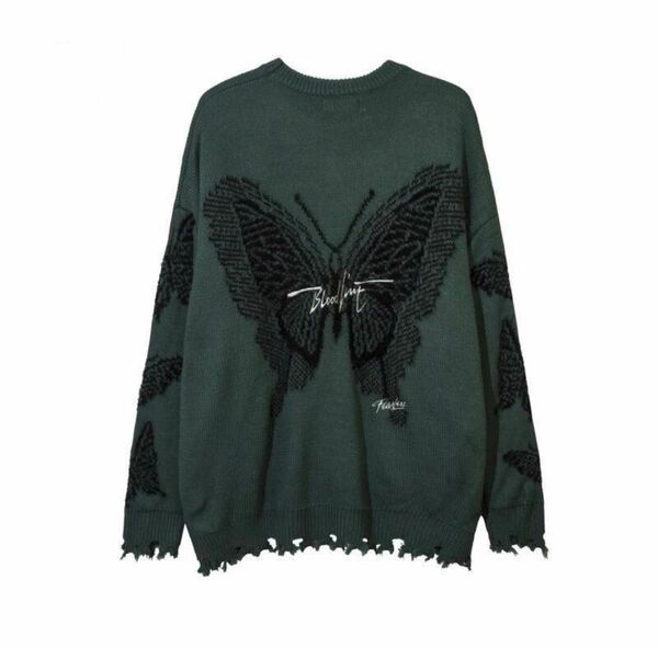 美品 Butterfly damage knit 蝶柄 ダメージニット M ニットセーター ニット