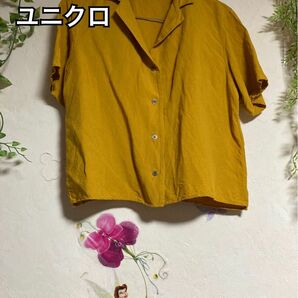 ユニクロ　リネンブレンドカラー半袖シャツ　Ｓ　黄色　開襟シャツ