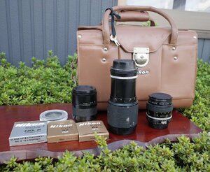 ○ニコンレンズAi Micro-Nikkor 55mmF3.5等2本とオールドバッグ・フィルター 古道具のgplus広島2310ｋ