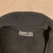 ★中古★agnes b.アニエスベー ロゴ刺繍のベレー帽 黒 ウール フリーサイズ _画像3