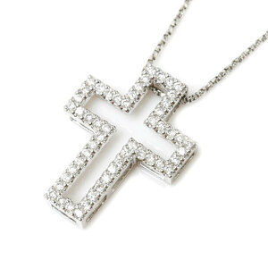 Pt900 платина Pt850 платина Cross колье бриллиант 0.26ct 3.9g 39.5cm женский б/у прекрасный товар 