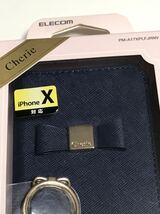 匿名送料込み iPhoneX用カバー 可愛い 手帳型ケース リボン ストラップ ネイビー BLUE 紺色 スタンド機能 iPhone10 アイフォーンX/UK7_画像2