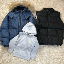 1円〜 3点まとめ STUSSY ステューシー デニム ダウンジャケット ベスト パーカー ロゴ フーディ セット売り 古着 used_画像1