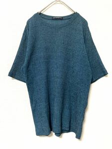 イッセイミヤケ　issey miyake シワ加工　プリーツ風　半袖　tシャツ メンズ　トップス ハーフスリーブ　ブルーグリーン　青緑　1 S