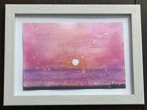 Art hand Auction Feng Shui Rose Coucher de Soleil Coucher de Soleil Mer Porte-Bonheur Lamé Pastel Peinture Cadre Photo Bain Cadeau Anniversaire, passe-temps, culture, ouvrages d'art, autres