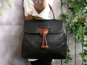 ●超美品●LOEWE ロエベ●バイカラー●ロゴ型押し●カーフ レザー 本革●ターンロック ステッチ ハンド バッグ●黒 ブラウン●Js40990