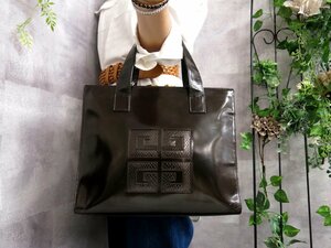 ●美品●GIVENCHY ジバンシィ●4Gロゴ●パイソン 本 ヘビ 革 エナメル パテント レザー●トート ハンド バッグ●ダークブラウン●Js40851