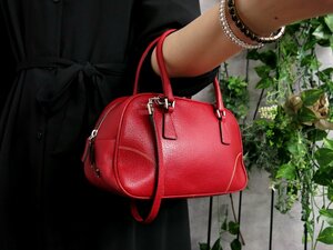 超美品●PRADA プラダ●カーフ レザー 本革●2way ミニボーリング ハンド バッグ●赤●シルバー金具●イタリア製●肩掛け●かばん●Js41169