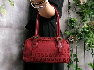 ●超美品●FENDI フェンディ●ズッキーノ柄●キャンバス カーフ レザー 本革●ミニ ハンド バッグ●ボルドー●腕掛け●Js41100