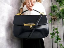 超美品●Christian Dior クリスチャン・ディオール●カーフ レザー 本革●ミニがま口付き 2ハンドル ショルダー バッグ●ネイビー●Js41123_画像1