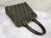 超美品●FENDI フェンディ●ズッカ●FF金具●ナイロンキャンバス カーフ レザー●ハンド バッグ●ダークブラウン ベージュ●G金具●Js41172_画像4