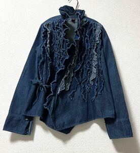 45rpm 45R インディゴ カシュクール　ブラウス　フリルブラウス　藍染　カシュクール　ブラウス　羽織り　R刺繍