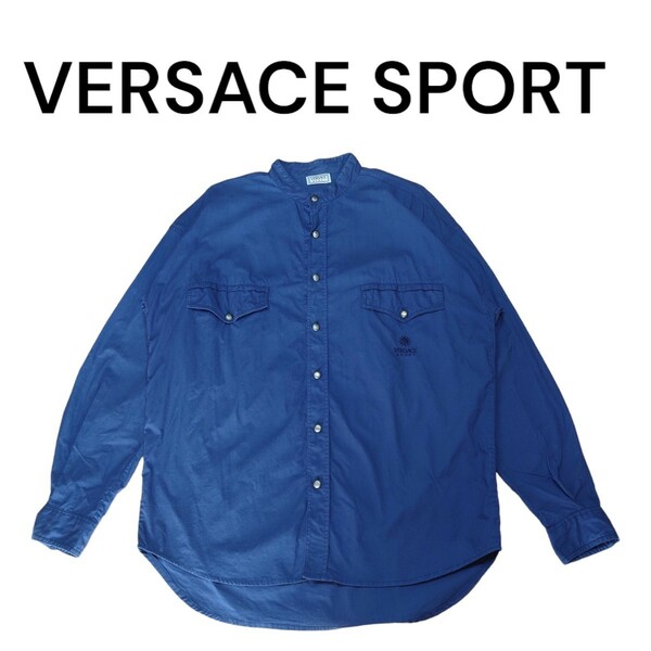 VERSACE SPORT　ロゴ刺繍ノーカラーシャツ　古着　ヴェルサーチスポーツ