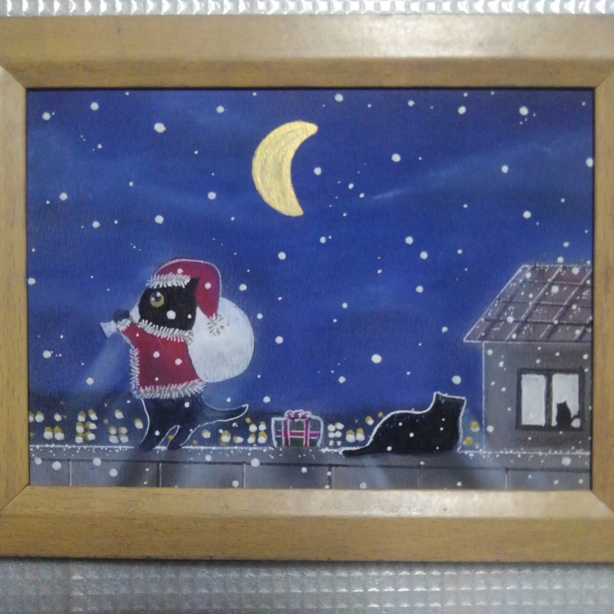 [Anonymous delivery] Painting Christmas Eve Gift with 2L size frame., Artwork, Painting, Pastel drawing, Crayon drawing