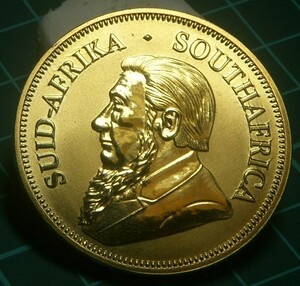 おたから 南アフリカ　クルーガーランド金貨　Krugerrand　２０２１年発行の金貨（立体浮き彫りの鉄製金メッキ）参考美品