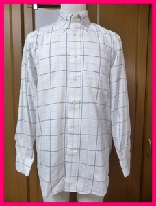 送料無料【クリーニング済】Maker's Shirt・長袖シャツ39-82　実寸S程度　白ウィンドウペン系　ボタンダウンメーカーズシャツ Kamakura鎌倉