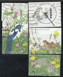 フインランド2003＃1192－夏の草花と鳥５種揃　済 ＄8.75