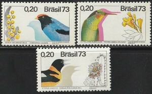 ブラジル1973＃1284－鳥(マイコ鳥・ハチ鳥など)3完　未　＄3.75