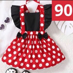  minnie manner dot One-piece frill apron red × black 90