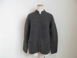 (54874)UNIQLO　ユニクロ　イネス　レディース　ウール　ニット　ジャケット　カーディガン　グレー　XL　USED