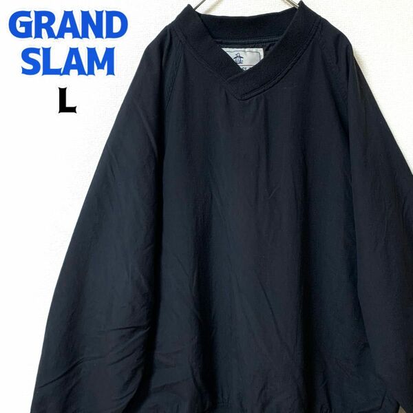 GRAND SLAM プルオーバーナイロンジャケット バック刺繍ロゴ ブラック L ゆるだぼ ヴィンテージ