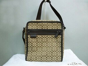 COACH コーチ シグネチャー ジャガード キャンバス フライト バッグ F70698　ベージュ系中古